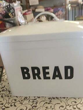 White Metal  Bread Box Storage Container with Handle